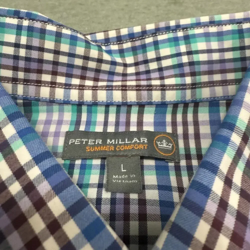 Peter Millar Shirt Mens Large‎ Button Down Performance Golf Tattersall Preppy